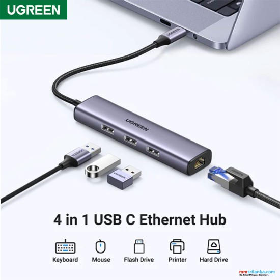 UGREEN USB-C to 3xUSB 3.0 Hub+Rj45 Ethernt Adapter (6M)