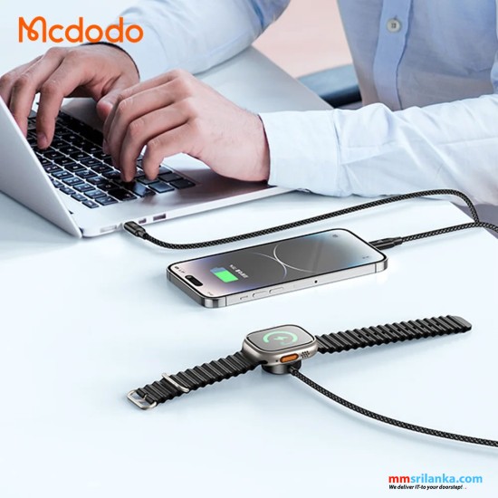 MCDODO BETA SERIES 1.2M USB-C TO TYPE-C+LIGHTING+WIRELESS CHARGER FOR APPLE WATCH 3 IN 1 CHARGING CABLE BLACK-(6M)