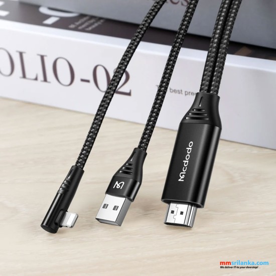 MCDODO LIGHTING TO HDMI DATA CABLE WITH USB PORT 2M 4K HD 90 DEGREE ELBOW DESIGN-(6M)