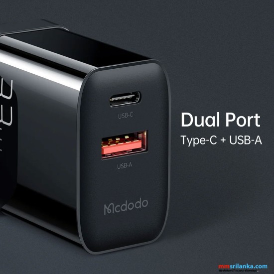 MCDODO TYPE-C+USB PORTS PD FAST CHARGING ADAPTER-(6M)