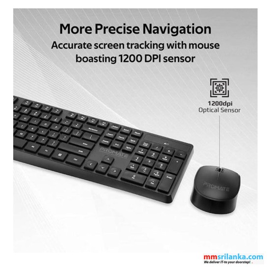 Promate Slim Profile Full-Size Wireless Keyboard & Mouse Combo (1Y)										