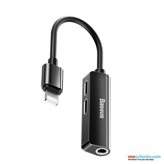 Baseus 3-in-1 iP Male to Dual iP & 3.5mm Female Adapter L52 Black