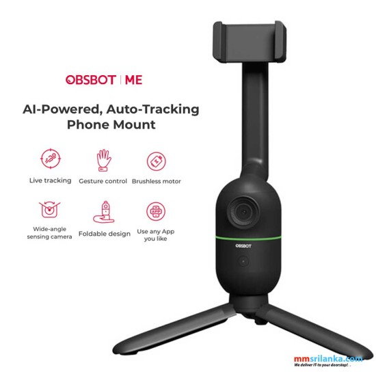 OBSBOT Me AI-Powered Tracking Tripod, AI Tracking Auto Frame & Gesture Control, 120° Wide Angle, No App Required, Auto Face Tracking Phone Holder for Selfie Vlog Skype & Face Time Calls