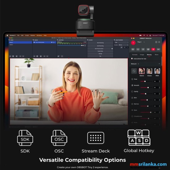 OBSBOT Tiny 2 Webcam 4K Voice Control PTZ, AI Tracking & Auto Focus, Gesture Control, HDR Light Correction, Webcam for PC, Streaming, Conference (1Y)