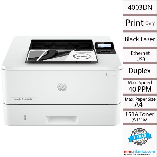 HP LaserJet Pro 4003dn Printer with Network & USB Interface (1Y)